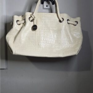 Furla Cream Shoulder Bag with Textured Finish and Silver Hardware
